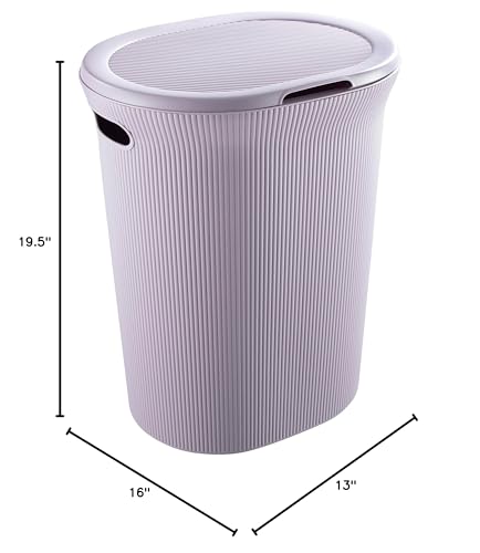 Image of Superio Ribbed Collection - Decorative Plastic Laundry Hamper with Lid and Cut-Out Handles, Lilac Purple (2 Pack) Basket Organzier for Bedroom Bathroom College Dorm Room 40 Liter