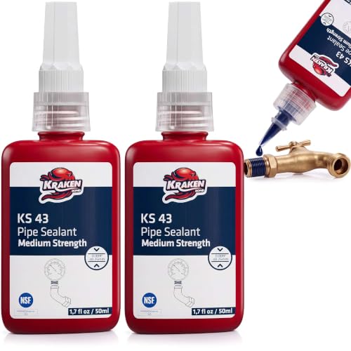 Kraken Bond KS43 Pipe Thread Sealant (2X 1.7 fl oz) Medium Strength Anaerobic Liquid for Metal Fittings, High-Pressure and Oil-Resistant Plumbing, Hydraulic and Pneumatic Connections, Removable