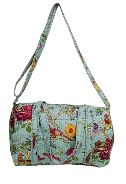 Cotton Quilted Duffel Bag with Zip Long Handle Block Printed Bag for Male & Female 100% Cotton Bag for Shopping Picnic Travel Gym Eco-Friendly for Daily Use (Sea Green)-image-42