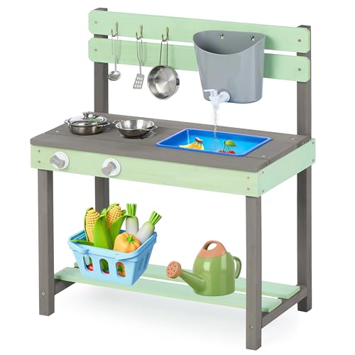 Wooden Kids Play Kitchen, Outdoor Mud Kitchen...