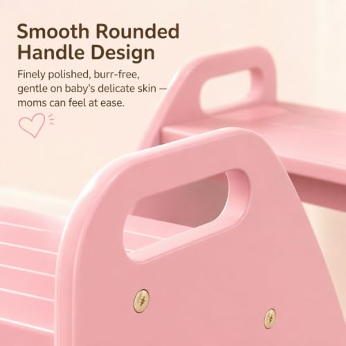 Image of Bamboo 2 Step Stool 300lbs Capacity, Wooden Two Step Stool with Non-Slip Handles, Heavy Duty Stepping Stool for Bedside High Beds Adults, Sturdy Small Bathroom Kitchen Pink Step Stool