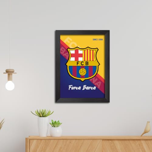 Image of TenorArts Barcelona Football Club Poster FCB Logo Tagline Laminated Photo Frame Painting with Matt Finish Black Textures(12 inches x 9inches)