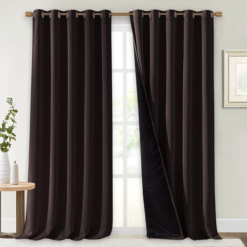 Image of NICETOWN Cold Blocking 100% Blackout Curtains, Durable Black Lined Blackout Curtains for Bedroom, Energy Saving Long Curtains for Patio Sliding Glass Door, Brown, 70 inches x 95 inches, 2 PCs