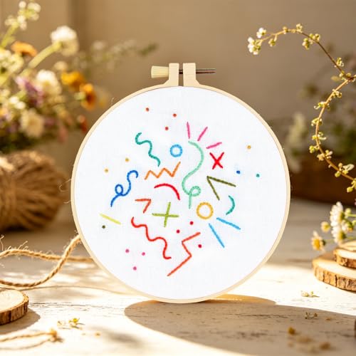 Image of Beginners Embroidery Stitch Practice Kits, Easy Hand Embroidery Starters Kit for Beginners Adults, Stamped Cross Stitch Kits DIY Needlepoint Kits for Beginners Adults, Embroidery Hoop & Video Tutorial
