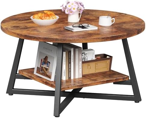 Round Coffee Table, Small Circle Coffee Table with Storage, Moder...