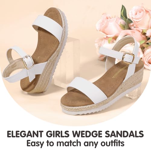 PANDANINJIA Girls Sandals Wedge Platform Espadrille Whiite Little Big Kid Girls Heels Size 12 Open Toe Summer Flower Girl Dress Shoes by PANDANINJIA - Used condition - Image 6