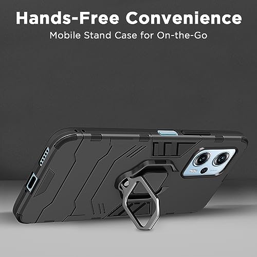 Image of Pikkme Redmi K50i 5G Back Cover | D5 Tough Armor Bumper | 360 Protection Case | Ring Holder Stand Case for Redmi K50i 5G (Black)