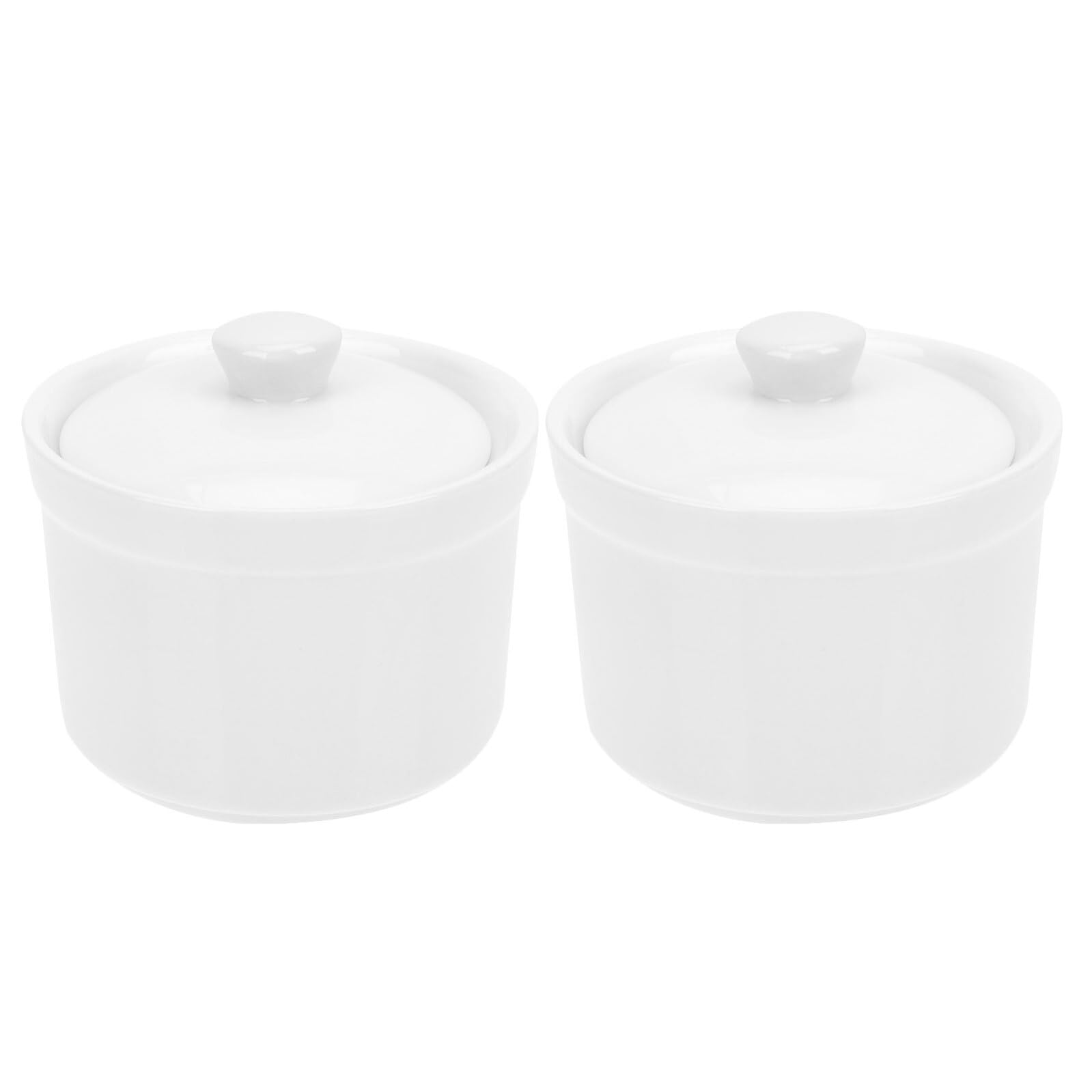 Marmites en céramique blanche 380ml avec couvercle lot de 2