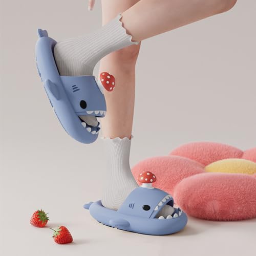 Generic Shark Slides Mushroom, Cute Cartoon 3D Cloud Shark House Slippers Shoes Sandals For Women Men4