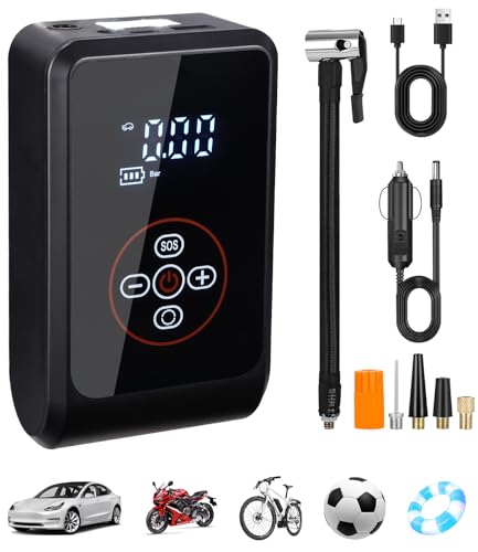 Bixury Elektrische Luftpumpe 150 PSI, 4000mAh Fahrradpumpe Elektrisch 3-in-1 Tragbare, Akku Luftpumpe Fahrrad Mit Digital LED Anzeige，LED Licht, 4 Modi，Geeignet für Auto, Fahrräder, Motorräder, Bälle