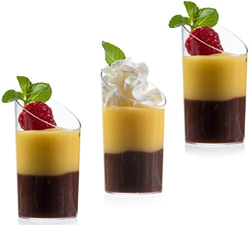 Zappy FBA_ZP-106-25 Elegant Clear Slanted Cylinder Mini Dessert Appetizer Cup 2.5 Oz Plastic Tasting/Sample Shot Glasses Parfait Glass/Souffle Jello Tumbler thumb #3