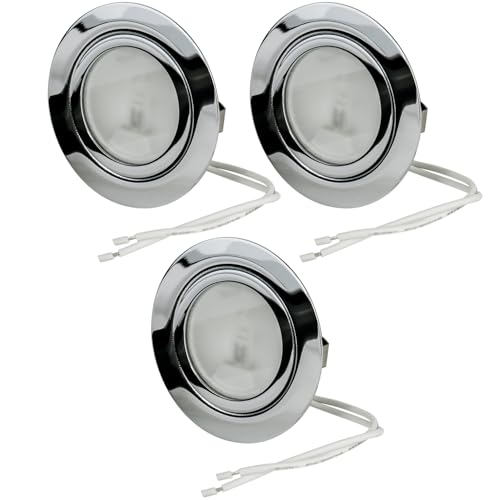 JungesLicht - Halogen Möbeleinbauleuchte 12V G4 20W, Bohrloch 55-60mm passend, Tiefe 23mm, Außendurchmesser 73mm, (Leuchtmittel inklusive, LED geeignet), dimmbar, Möbelleuchte, Spiegelleuchte, 3 Stück