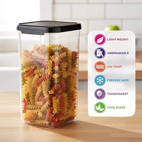 Image of Plastic Airtight Containers Set For Kitchen Storage And Containers Box For Pantry Organization And Container (1500ml, Black And Transparent) Set of 8
