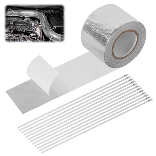 Hitzeschutzband Auspuff 10M x 5cm Auspuff Dichtband Auspuffband Selbstklebend mit 12 Kabelbinder Auspuff Reparaturset für Auto Motorrad Krümmer Hitzeschutzband Auspuff 10M x 5cm Auspuff Dichtband Auspuffband Selbstklebend mit 12 Kabelbinder Auspuff Reparaturset für Auto Motorrad Krümmer