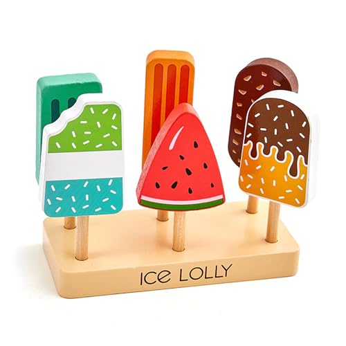 Gwezmxs Eisdiele Niños de Madera, Juguetes para Mayores de 3 Años, 6 Sabores de Helado, Ice Cream Toy for Kids