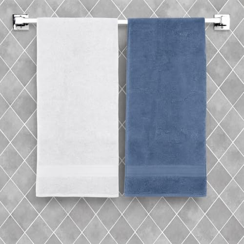 Image of Arvind 100% Cotton Towels for Bath | Towels for Bath Large Size | 500 GSM Bath Towel - Soft & Absorbent | 2 Piece Bath Towel for Men /Women | Urban Comfort | 70 cm x 140 cm - Dark Blue & White
