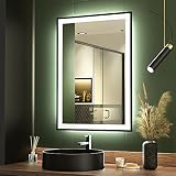 GANPE 20 x 28 inch LED Bathroom Mirror, Makeup Vanity Mirror Wall Mounted, Large Aluminium Framed Il