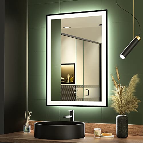 Ganpe 20 X 28 Inch Led Bathroom Mirror, Makeup Vanity Mirror Wall Mounted, Large Aluminium Framed Illuminated Mirror, Anti Fog+Ip44 Waterproof+Vertical & Horizontal (20 * 28 Inch) #TOP4