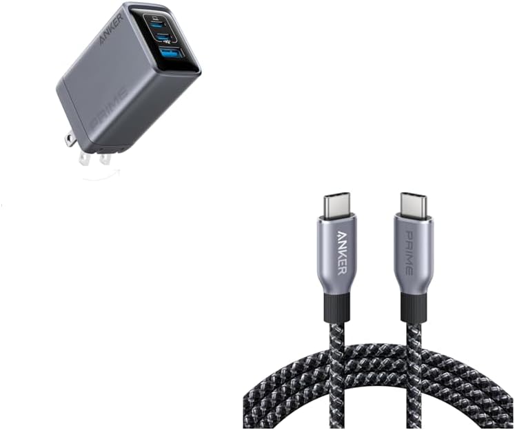 Anker Prime Charger, 100W 3-Port GaN USB C Charger Block&Anker Prime USB C Cable, 240W Fast Charging Cord