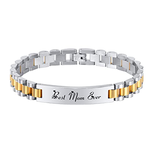 MPRAINBOW Personalized Bracelets Gift for Mom - Gold Bracelet Love Quote Name ID Engraved Bracelet,Watch Band Link Chain Wristband Jewelry Gifts to Lover Girlfriend Wife Mom Sister,Mother's Day Gift