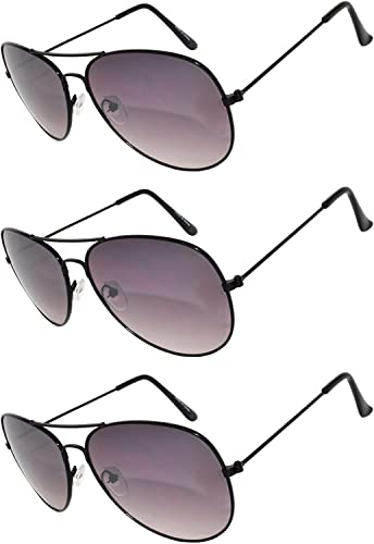 Image of OWL Set of 3 Pack Aviator Style Sunglasses Colored Metal Frame Mirror Lens Smoke Lens