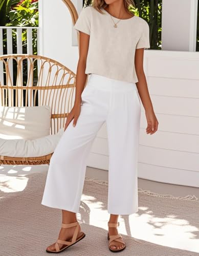 IDEALSANXUN Womens Short Sleeve Linen Shirts Casual Spring Summer Crewneck Cute Crop Beach Blouse Tops2