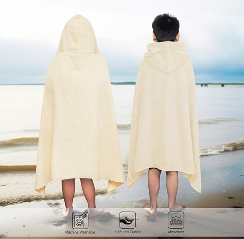 ORIGINAL KIDS Hooded Bath Towel Wrap - Ultra Soft 100% Cotton Terry Large Oversized Hooded Kids Towel with Border - Toddler Big Kid Shower Pool Beach Towel - Soft Absorbent Quick Dry - 30 x 54 - Ivory by ORIGINAL KIDS - Image 2