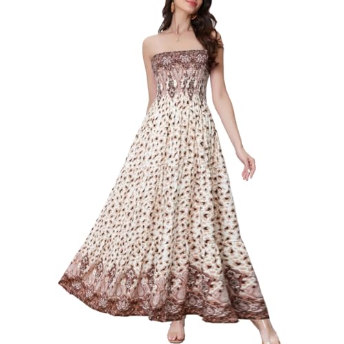 Image of Women's Summer Strapless Tube Top Maxi Dresses Off Shoulder Boho Beach Long Dress