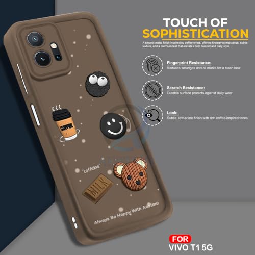 Image of AESTMO Back Case Cover for Vivo T1 5G / Y75 5G / iQOO Z6 5G Cover | Cute Fun Cartoon 3D Ball | Coffee Silicone Case | Full Body Protection | Camera Protection Back Cover (Brown)