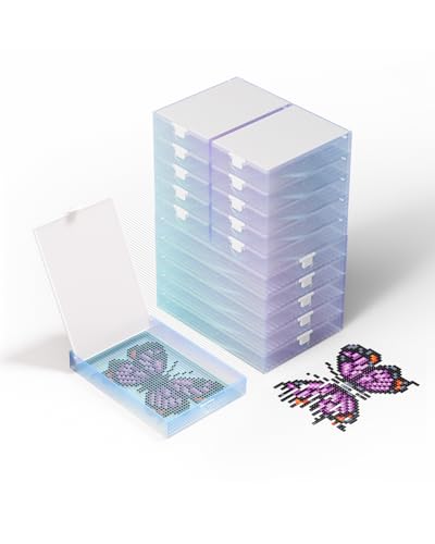 Image of 2-in-1 Diamond Art Trays With Lids,Anti-static Diamond Art Storage Containers, Diamond Art Accessories Diamond Painting Trays with Lids & Line-Up, Box Package (Galaxy Blue, 15 piece Tray Kit)