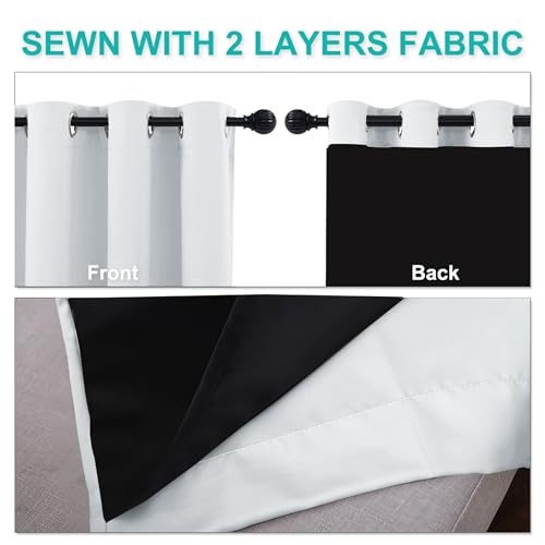 Image of NICETOWN Blackout Curtains 80 inches Long, 2 Pieces, 42 inch Wide Each Panel, Greyish White, Full Light Blocking Drapes with Black Liner for Nursery, Thermal Insulated Draperies for Hall, Villa