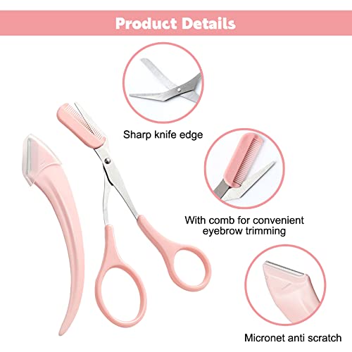 2Pcs Eyebrow Scissors with Comb,Professional Precision Eyebrow Trimmer Set,Eyebrow Razor,Non Slip Eyebrow Trimming Scissors Small Eyebrow Grooming Kit Hair Removal Beauty Tool for Women Men(Pink) - Image 3