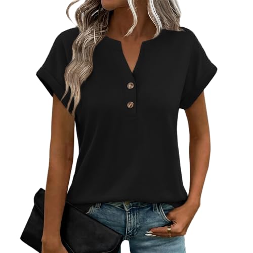 Floral Print Top for Women Split V Neck Buttoned Rolled Cuff Short Sleeve Soft Comfy Loose Blouse for Spring Beach Vacation,2XL - view 3