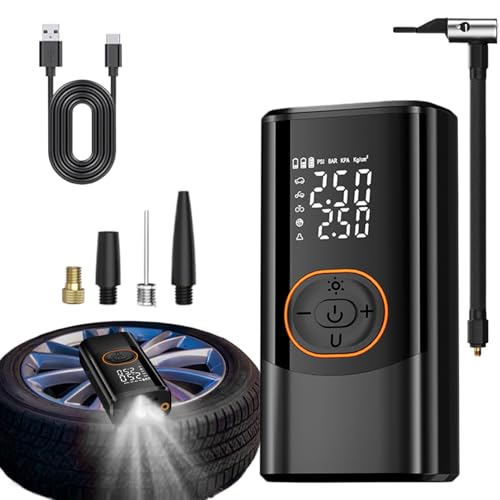 Bomba de aire eléctrica, inflador inalámbrico inteligente inalámbrico con 4 modos de inflado y 3 ajustes de iluminación, bomba de neumáticos recargable portátil para coche, motocicleta, bicicleta