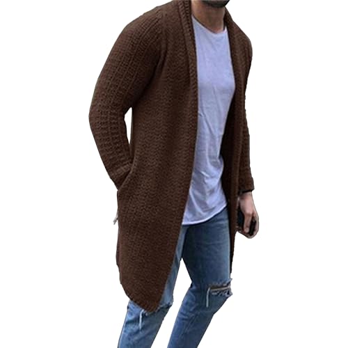 JEShifangjiusu Mens Long Thickening Cardigan Sweater Threaded Elastic Hem Knit Outerwear Flip Collar Slim Fit Knitwear