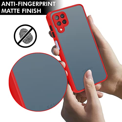 Image of TheGiftKart Smoked Translucent Protective Hard Back Case Cover for Samsung Galaxy A22 4G (TPU & PC | Red Bumper)