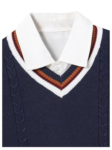 Floerns Boy's Striped V Neck Sweater Long Sleeve Cable Knit Casual Pullover Sweaters4
