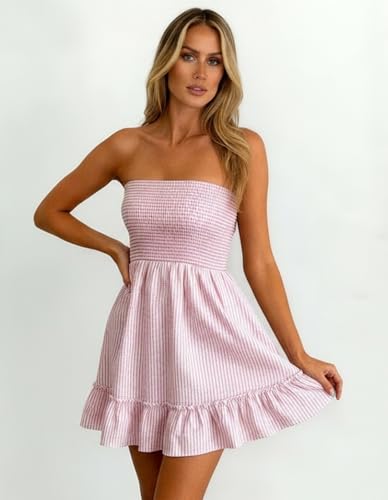 Image of EG CHRIS G Summer Dresses for Women Strapless Tube Top Mini Dresses Beach Boho Sundress 2025