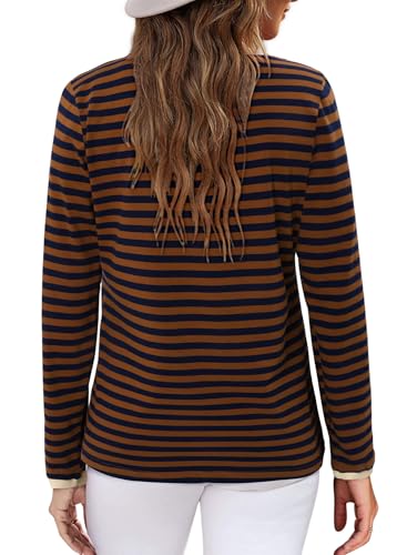 ONLYSHE Women's Casual Striped Long Sleeve Tops Crew Neck Knit Basic Loose Fit T Shirts Fall Fashion Tunic Outfits