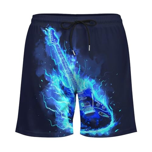 Music Blue Electric Guitar Men's Swim Trunks Quick Dry Board Shorts Swimwear Beach Shorts with Compression Liner4