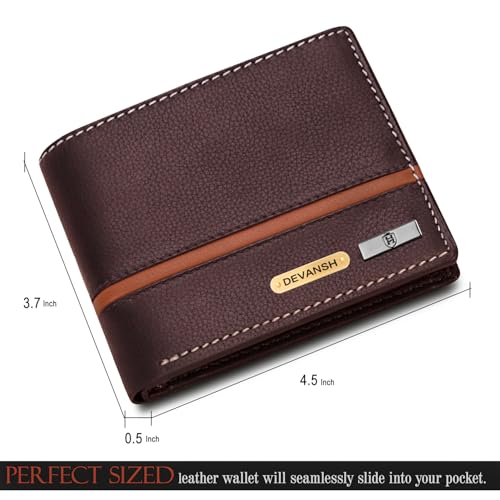Image of HORNBULL Men's Personalized Wallet I Customized Slim Stylish Leather Purse with Name I Unique Birthday Gift for Men Boy Love Husband Brown