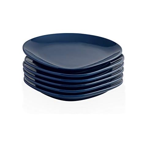 Kanwone Porcelain Dessert Salad Plates - 8.8 Inch - Set of 6, Navy, Microwave and Dishwasher Safe Plates Cover