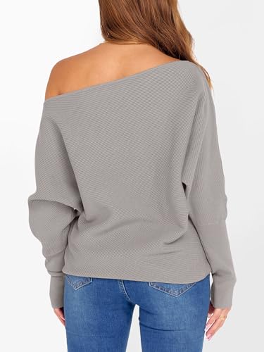 Image of ANRABESS Womens Off Shoulder Sweaters 2026 Fall Long Batwing Sleeve Loose Fit Knit Tops Casual Pullovers Jumpers