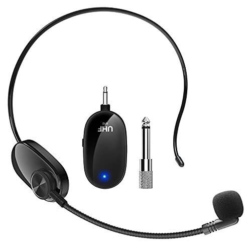 Wireless Microphone Headset, Wireless Headset Microphone System with Digital Screen, Headset Mic/Handheld Mic 2 in 1, 164ft Range, 1/8''&1/4'' Plug for Amplifier, Speaker, PA System, Speech, Teaching
