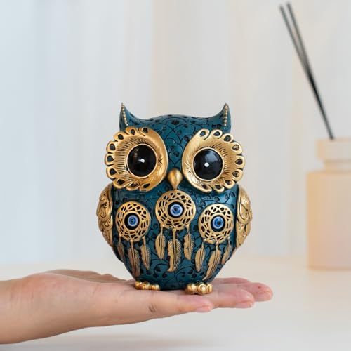 TOHLUCS Owl Statue Home Decor Accents.Cute Owl Figurine with Evil Eye for Bookshelf,Bedroom,Office,Living Room Decorations.Handmade Adorable Sculptures.Ideal Gift for Owl Lovers. - Image 4
