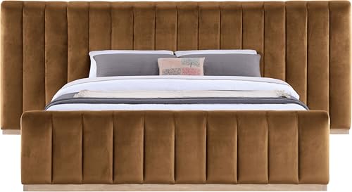 Image of Meridian Furniture AmaraSaddle-K133 Collection Modern | Contemporary King Bed, Ultra Luxe Saddle 460 GSM Velvet, Natural Finish, Solid Wood Base and Inner Frame, 133 inch W x 99 inch D x 51 inch H, Saddle, King