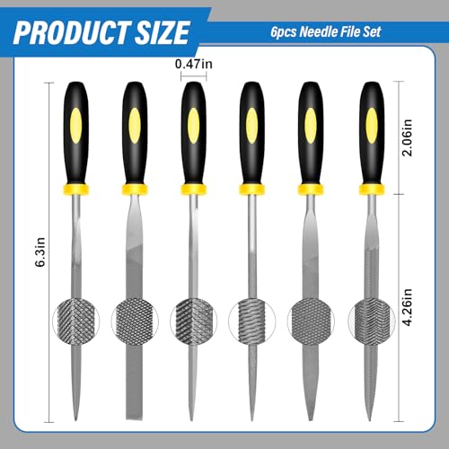 IEGREMAR 6pcs Metal Needle File Set, Mini Hand Metal Needle File Set, 3rd Generation Hardened Alloy Strength Steel Set, Includes Flat Warding, Round, Flat, Triangular, Square and Half - Round File - Image 3