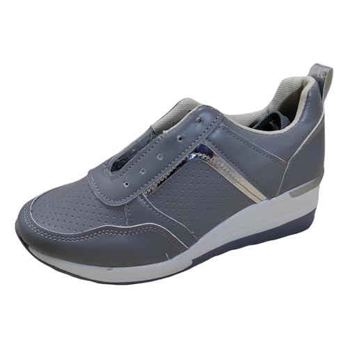 Zapatillas de deporte para mujer, informales, para caminar, modernas, transpirables, con plataforma, cómodas, con soporte de arco, para fitness, deportes, ligeras, antideslizantes, de malla, gris