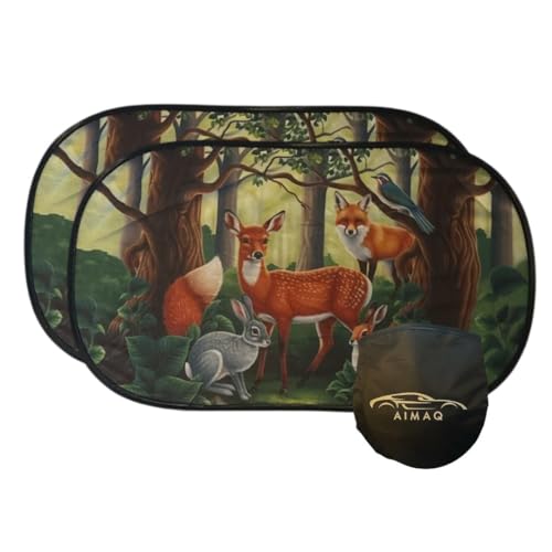AIMAQ - 2er Set Premium Auto Sonnenschutz für Kinder mit Tier-Motiv Wald...