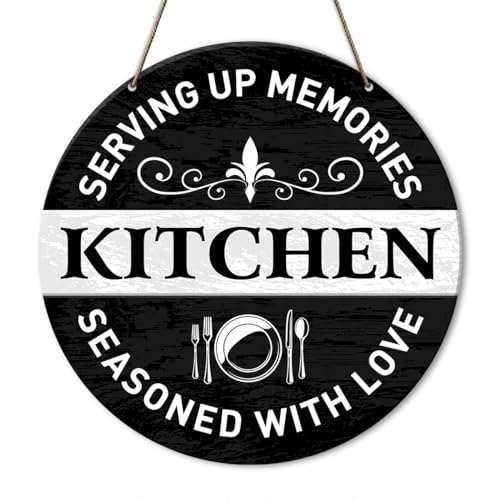 Black And White Kitchen Decor Sign, Kitchen Decorations, Home Wall Decor for Kitchen Dining Room, Rustic Country Kitchen Decor, Kitchen Hanging Decoration, Seasoned With Love